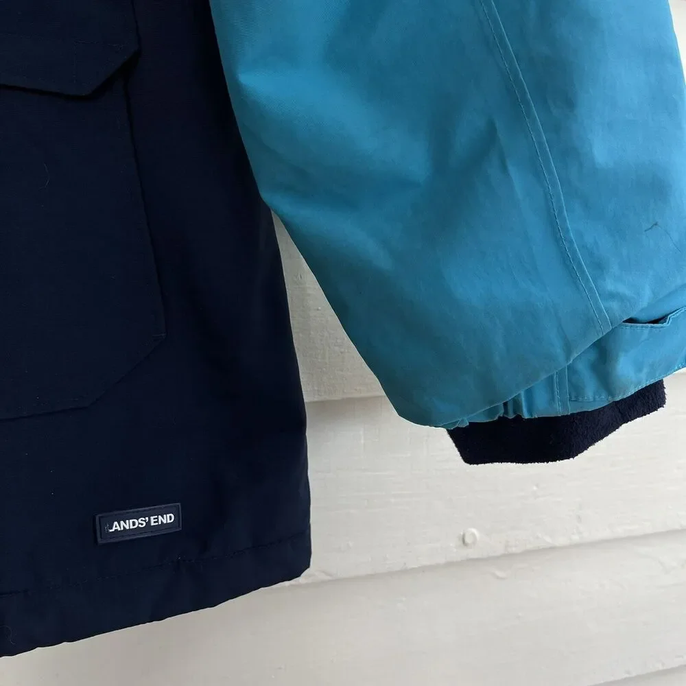 LANDS END Kids Squall Waterproof Insulated Winter Parka, Navy/Teal- Size L (14+)